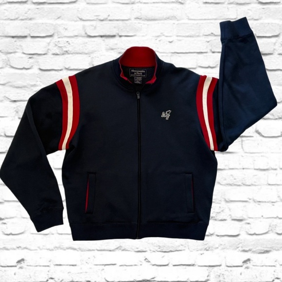 Vintage Abercrombie & Fitch Full Zip Jacket XL Red Stripe Track Style Navy - Picture 3 of 10
